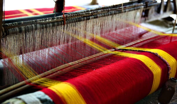 Homemade Weaving Used for Traditional Wood Loom Making A Bengali Saree